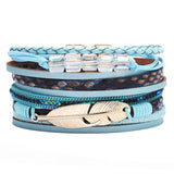 Alloy Feather Leather Bracelet Multicolor Pulseira Senhora
