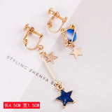 Korea Style Asymmetrical Star Moon Pearl Clip Earrings For Girl Women Party