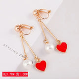 Korea Style Asymmetrical Star Moon Pearl Clip Earrings For Girl Women Party
