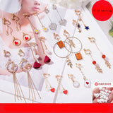 Korea Style Asymmetrical Star Moon Pearl Clip Earrings For Girl Women Party