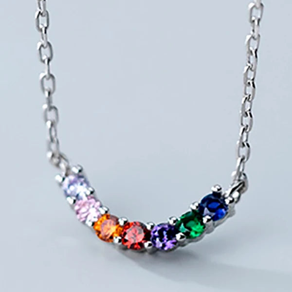 Silver 925 Necklace For Women Arc Colorful Zircon Pendant Necklaces