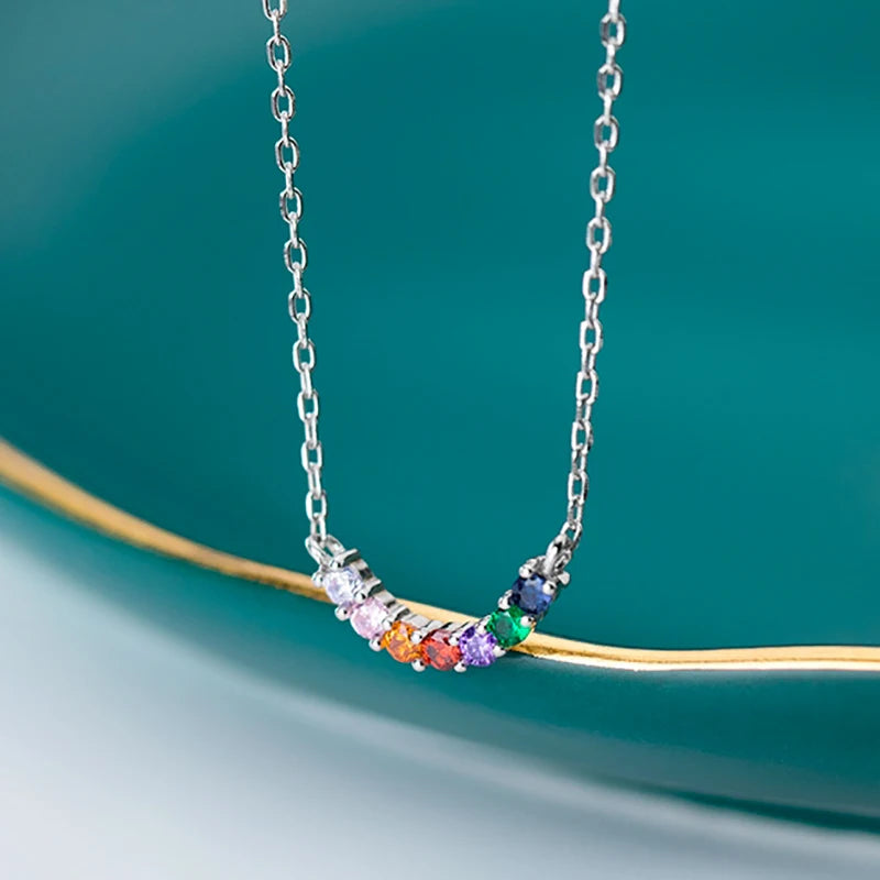 Silver 925 Necklace For Women Arc Colorful Zircon Pendant Necklaces