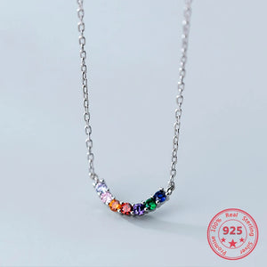 Silver 925 Necklace For Women Arc Colorful Zircon Pendant Necklaces