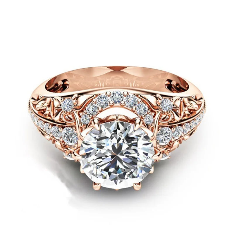 18k Rose Retro Flower Engagement Ring for Women Promise Rings