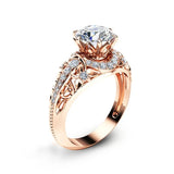 18k Rose Retro Flower Engagement Ring for Women Promise Rings