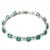 Silver Chain Bracelet with Green Zircon Stone for Women