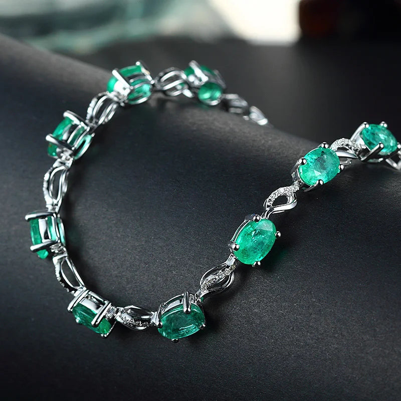 Silver Chain Bracelet with Green Zircon Stone for Women
