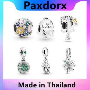 925 Silver Flower Leaf Charm Bead Crystal Fit Bracelet