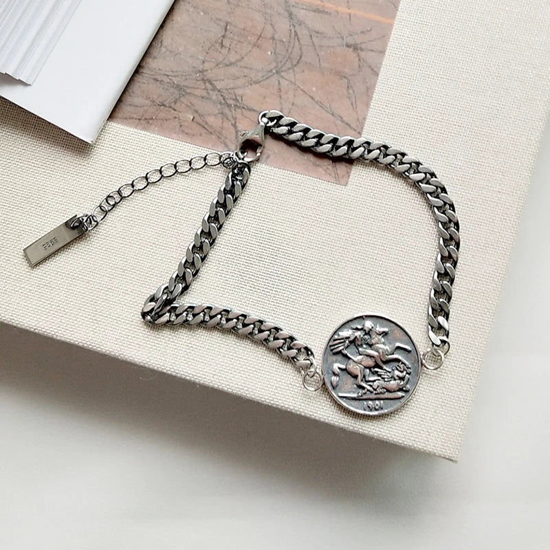 Vintage Beads Chain Tassel Bracelet 925 Sterling Silver