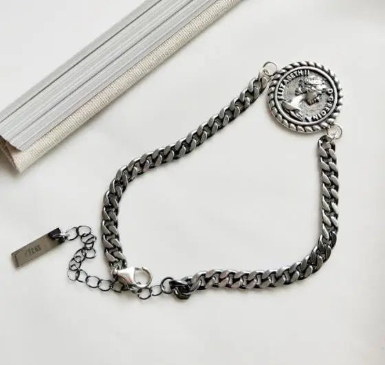 Vintage Beads Chain Tassel Bracelet 925 Sterling Silver