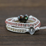 Shell Charm 3 Strands Wrap Bracelet Natural Stone Boho Leather Bracelet