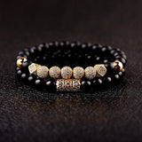 Zircon Ball Strand Bracelet Inlay CZ Pave Natural Stone Beads Bracelets