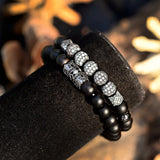 Zircon Ball Strand Bracelet Inlay CZ Pave Natural Stone Beads Bracelets