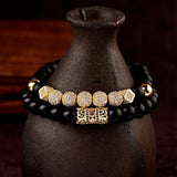 Zircon Ball Strand Bracelet Inlay CZ Pave Natural Stone Beads Bracelets