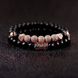 Zircon Ball Strand Bracelet Inlay CZ Pave Natural Stone Beads Bracelets