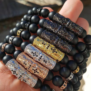 Zircon Bracelet Men Micro Pave CZ Tube Charm Fleur De Lis Beaded Bracelet