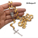 Pine Bead Cross Necklace Wooden Beads Rosary Pendant