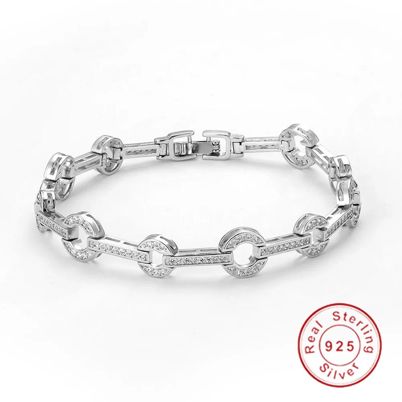 925 Silver Chain CZ Crystal Bracelet for Women Girls Gift