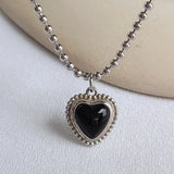 925 Silver Agate Heart Charm Necklace Jewelry Gift