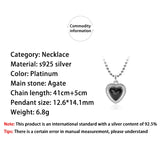 925 Silver Agate Heart Charm Necklace Jewelry Gift