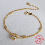 Sterling Silver 925 Star Zircon Double Chains Bracelet Indian Jewelry