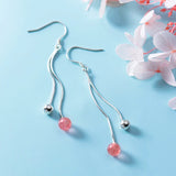 925 Silver Strawberry Quartz Tassel Chain Drop Earrings