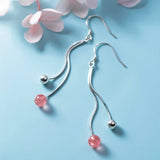 925 Silver Strawberry Quartz Tassel Chain Drop Earrings