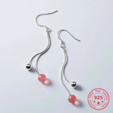 925 Silver Strawberry Quartz Tassel Chain Drop Earrings