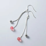 925 Silver Strawberry Quartz Tassel Chain Drop Earrings