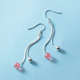 925 Silver Strawberry Quartz Tassel Chain Drop Earrings