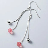 925 Silver Strawberry Quartz Tassel Chain Drop Earrings