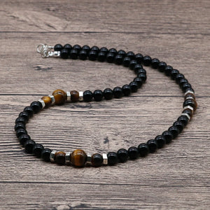 Tiger Eye Stone Mens Bead Necklace Unique Beaded Gift For Him