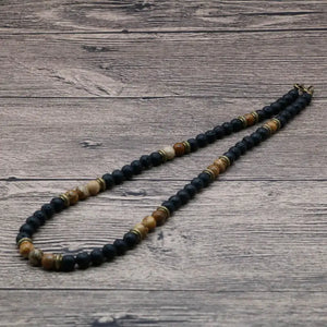 Tiger Eye Stone Mens Bead Necklace Unique Beaded Gift For Him