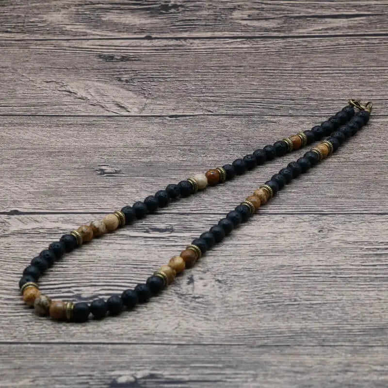 Tiger Eye Stone Mens Bead Necklace Unique Beaded Gift For Him