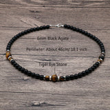 Tiger Eye Stone Mens Bead Necklace Unique Beaded Gift For Him