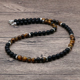 Tiger Eye Stone Mens Bead Necklace Unique Beaded Gift For Him