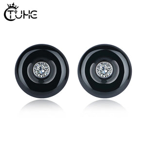 Romantic Crystal Stone Round Stud Earrings Rhinestone Ceramic Party Jewelry