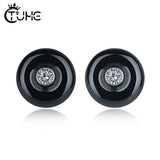 Romantic Crystal Stone Round Stud Earrings Rhinestone Ceramic Party Jewelry