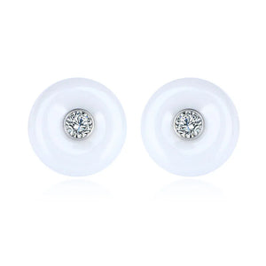 Romantic Crystal Stone Round Stud Earrings Rhinestone Ceramic Party Jewelry