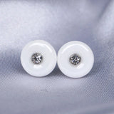 Romantic Crystal Stone Round Stud Earrings Rhinestone Ceramic Party Jewelry