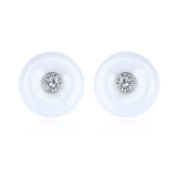 Romantic Crystal Stone Round Stud Earrings Rhinestone Ceramic Party Jewelry