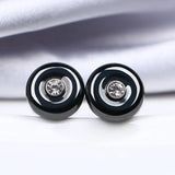 Romantic Crystal Stone Round Stud Earrings Rhinestone Ceramic Party Jewelry