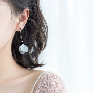 Long Petal Shell Flower Drop Earrings 925 Sterling Silver Jewelry
