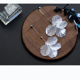 Long Petal Shell Flower Drop Earrings 925 Sterling Silver Jewelry
