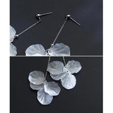 Long Petal Shell Flower Drop Earrings 925 Sterling Silver Jewelry