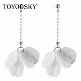 Long Petal Shell Flower Drop Earrings 925 Sterling Silver Jewelry