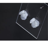 Long Petal Shell Flower Drop Earrings 925 Sterling Silver Jewelry