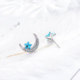 925 Silver Star Moon Earrings with Zirconia Crystals