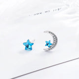925 Silver Star Moon Earrings with Zirconia Crystals