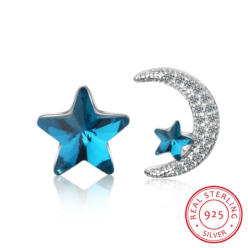 925 Silver Star Moon Earrings with Zirconia Crystals